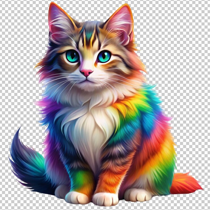 PSD bobtail cat in colorful anime isolated