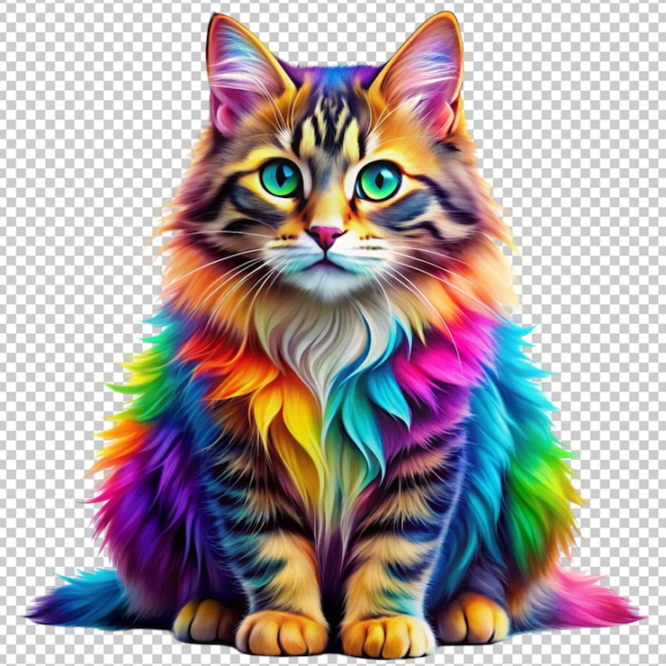 PSD bobtail cat in colorful anime isolated