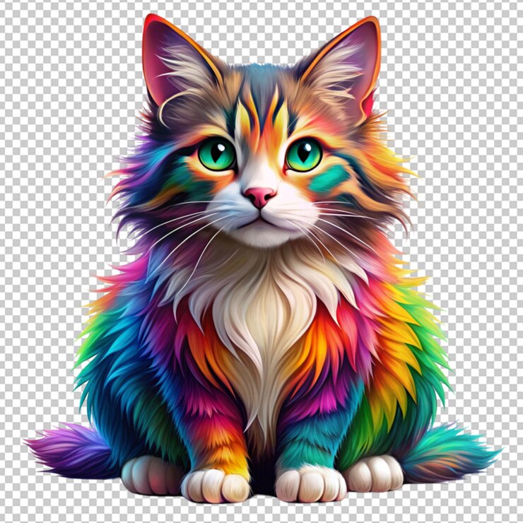 PSD bobtail cat in colorful anime isolated