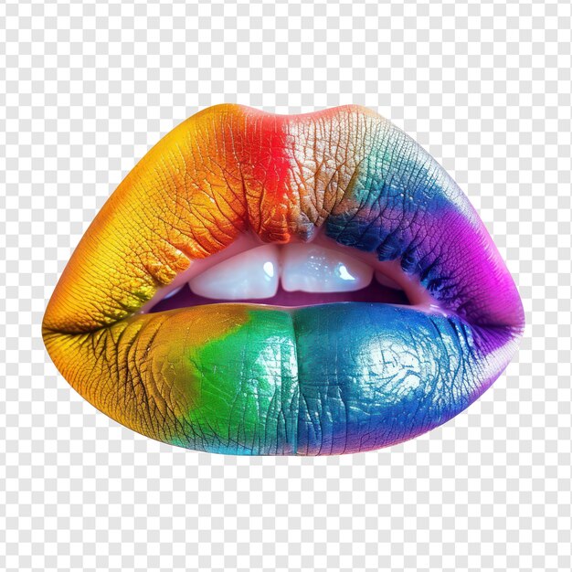Boca con el color del orgullo del arco iris aislado en fondo transparente PSD