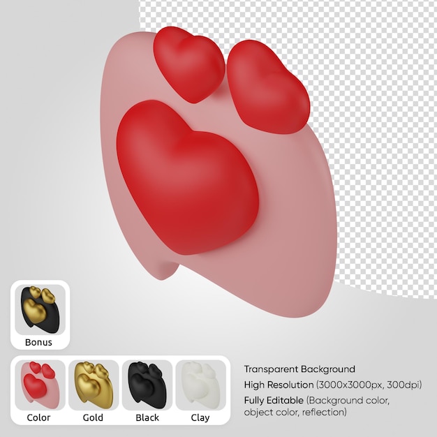 Bocadillo de diálogo 3d con corazones