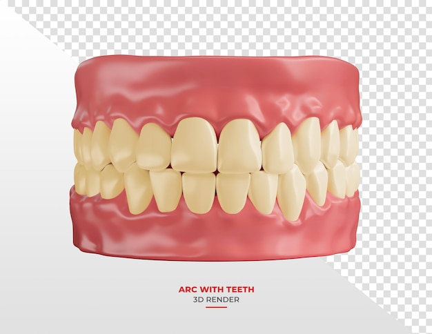 Bocca con denti gialli in rendering 3D con sfondo trasparente