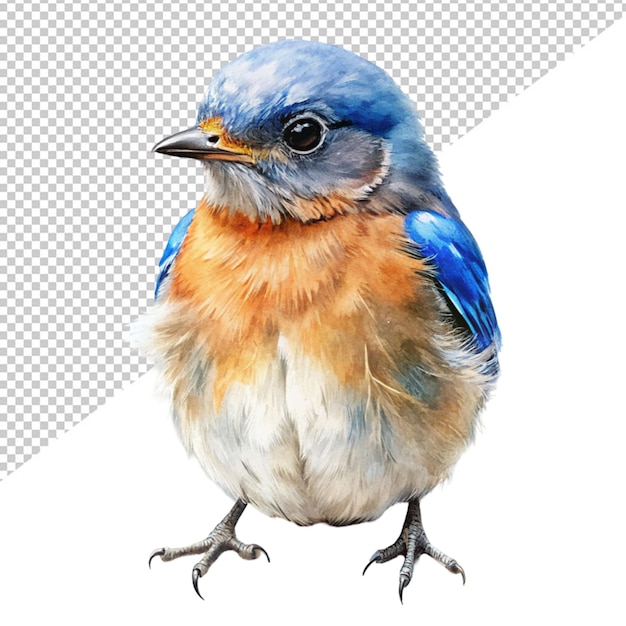 Boceto de color agua de un pájaro adorable en un fondo transparente