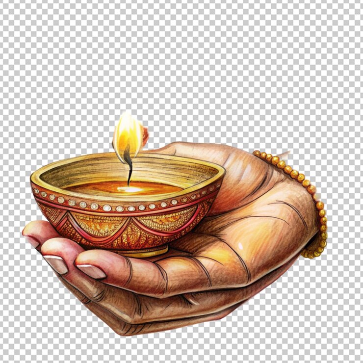 PSD boceto dibujado a mano para la lámpara de aceite india que se sostiene a mano