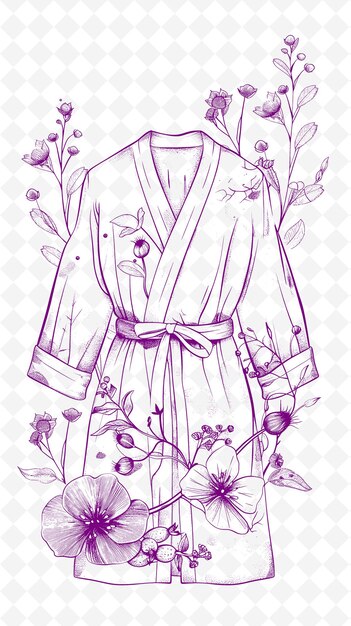 PSD un boceto de un kimono con flores y un hombre en un kimono