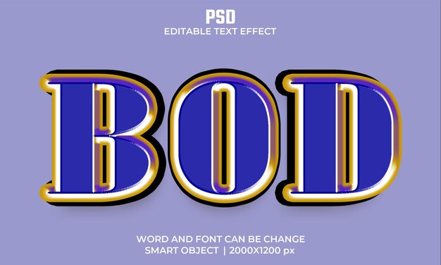 PSD bod psd effet de texte 3d entièrement modifiable de haute qualité