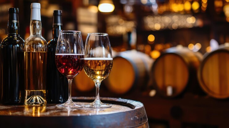PSD la bodega deleita una naturaleza muerta de vinos exquisitos