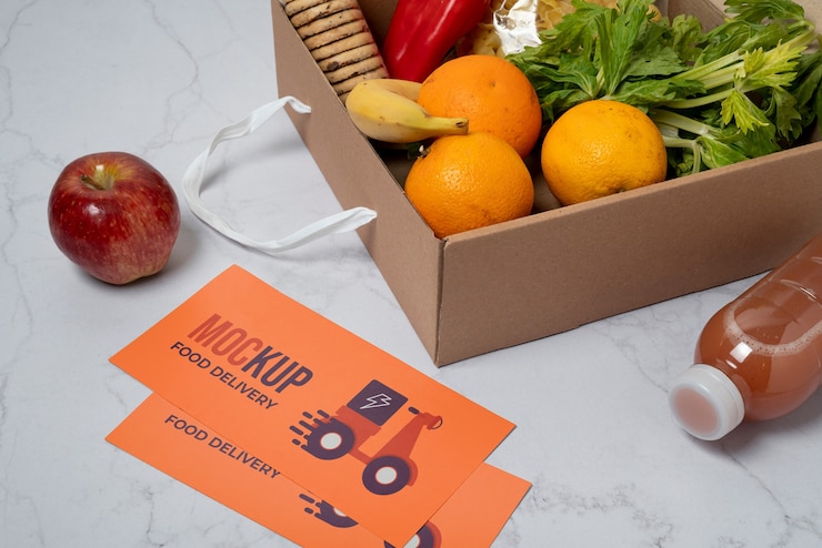 PSD bodegón de maqueta de entrega de comida.