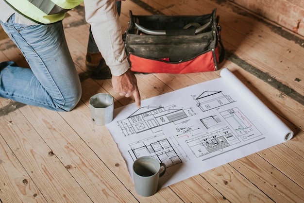 Bodenplan-PSD-Mockup auf einer Baustelle
