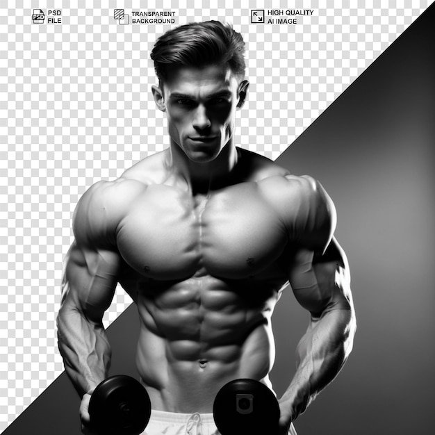 PSD bodybuilder masculino sem camisa segurando halteres