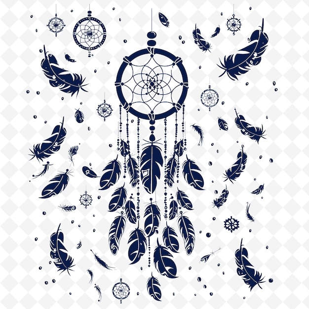 Bohemian dreamcatcher umriss mit federmuster und perlen illustration dekor motive sammlung