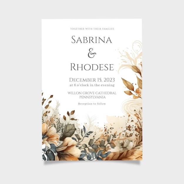 PSD boho blumen hochzeitseinladungskarte bearbeitbare einladungsofortiger download