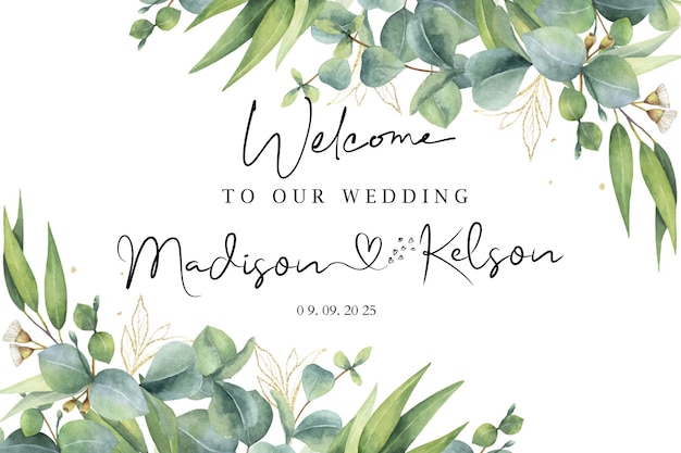 Boho-Hochzeits-Willkommensschild-Vorlage Grün Willkommen bei unserem Hochzeitsschild Eukalyptus zum Ausdrucken Weddi