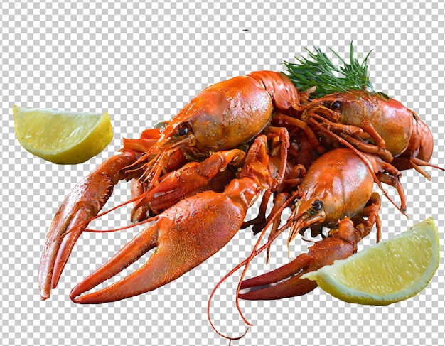 Boiled crayfishes isolated on transparent background