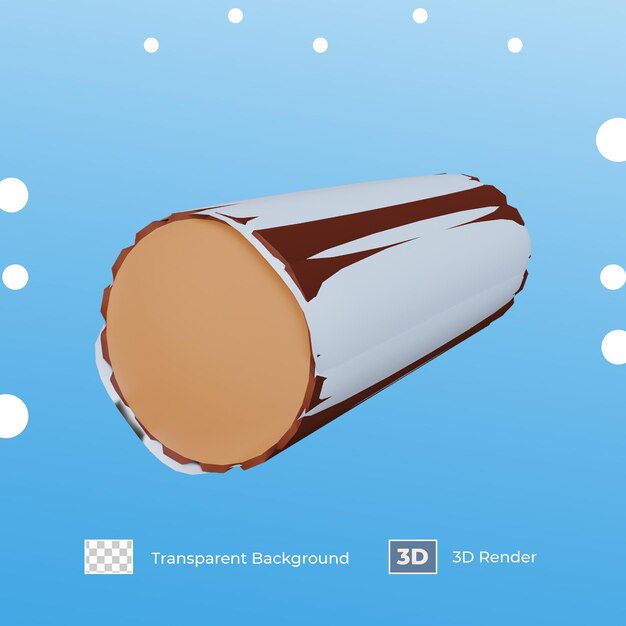 Bois de bûche de rendu 3D recouvert de neige