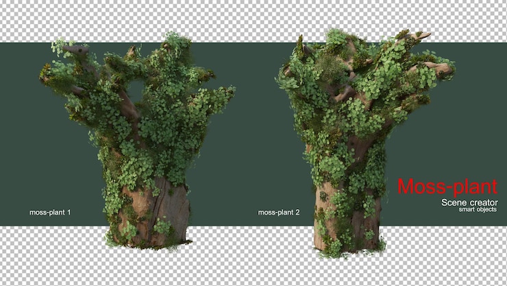 PSD bois avec plantes et mousses