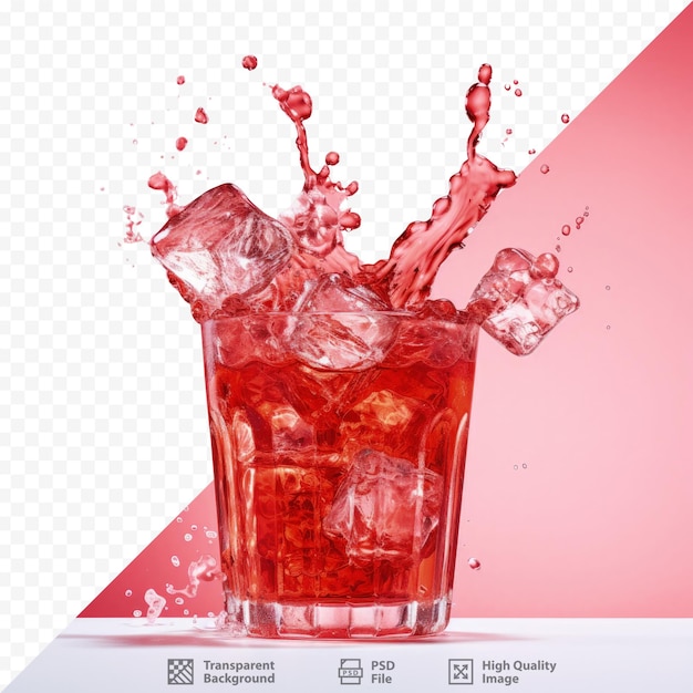 PSD boisson rouge versée sur de la glace sur une surface de fond transparente