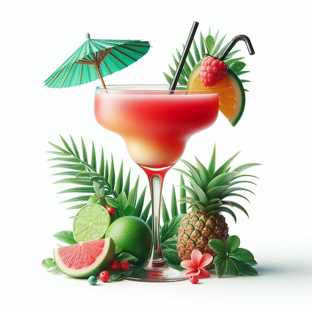 PSD une boisson tropicale avec un parapluie vert et un ananas sur le côté