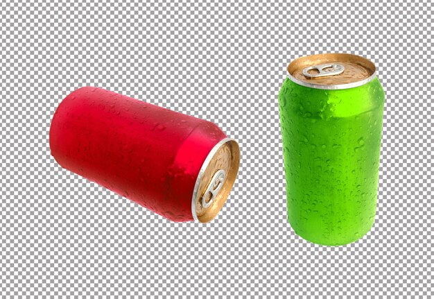 PSD boisson verte et rouge en aluminium peut isolé sur fond blanc