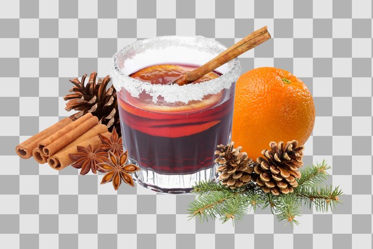 PSD boisson de vin fondu dans un verre avec des ingrédients isolés sur fond blanc