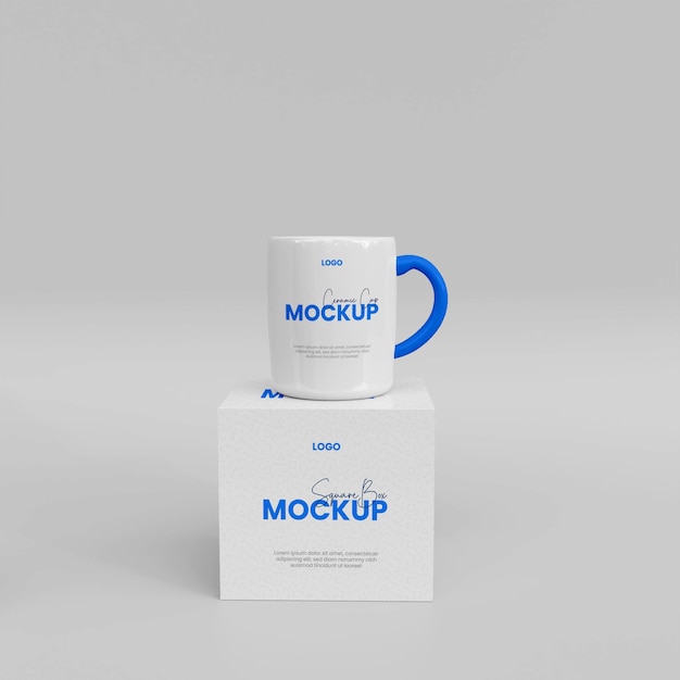 PSD boîte 3d avec conception de maquette de tasse