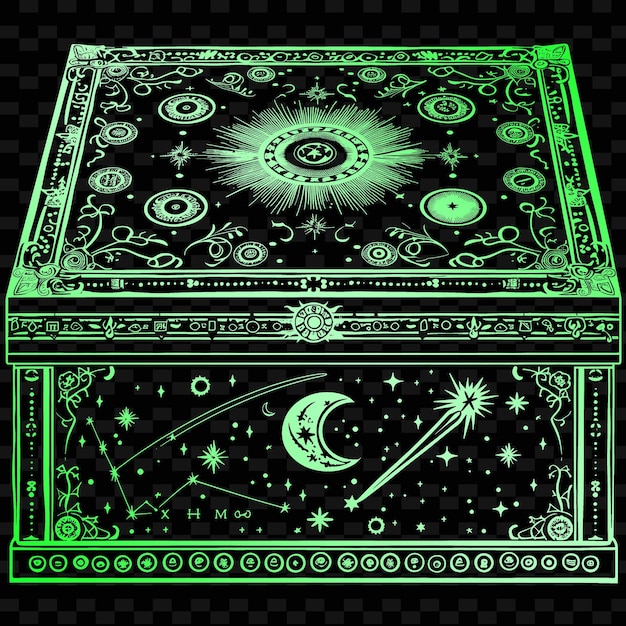 PSD boîte à bijoux mystique art populaire avec des signes du zodiaque et des motifs de décoration d'illustration celestia collection