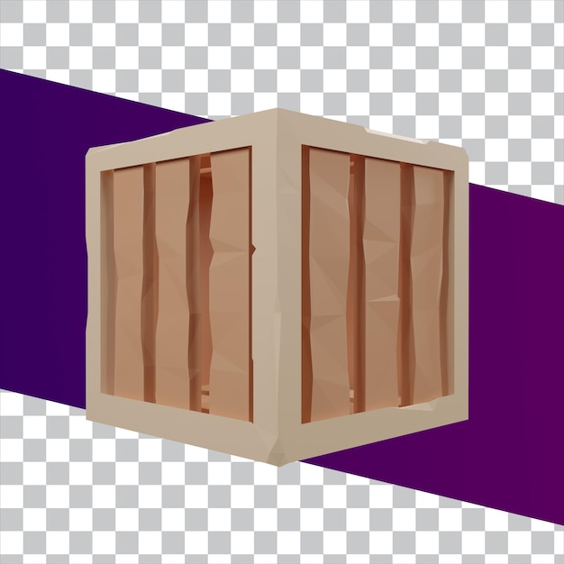 Boîte En Bois Low Poly De Rendu 3d