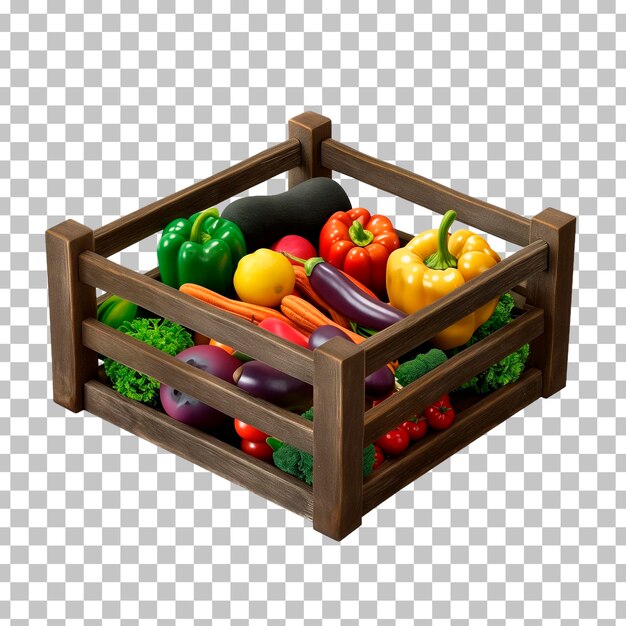 PSD une boîte en bois avec une variété de légumes