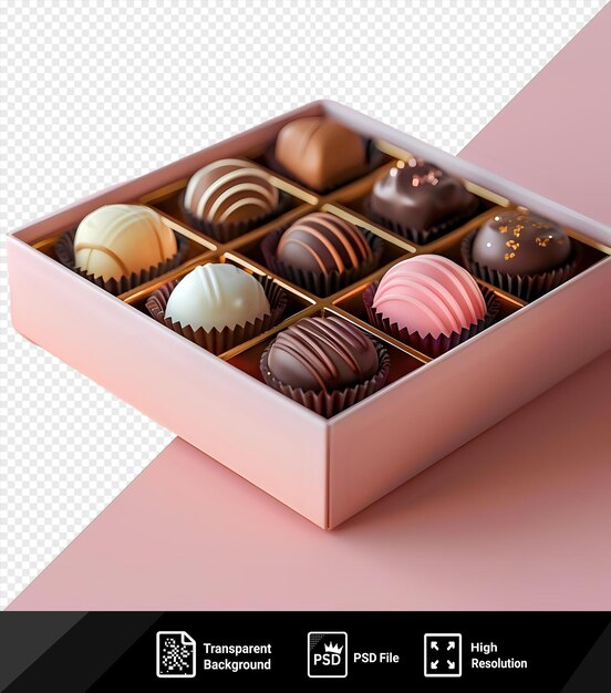 PSD une boîte de bonbons au chocolat dans une boîte rose png psd