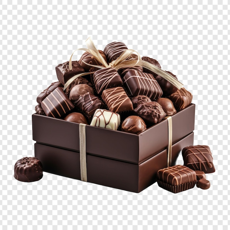 PSD boîte de bonbons au chocolat isolés sur un fond transparent