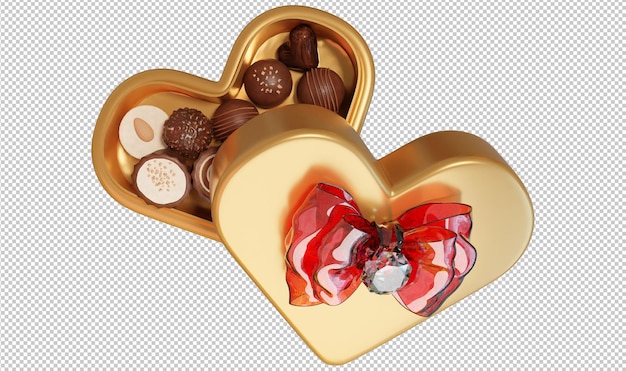 PSD boîte cadeau d'amour avec des chocolats sur fond transparent