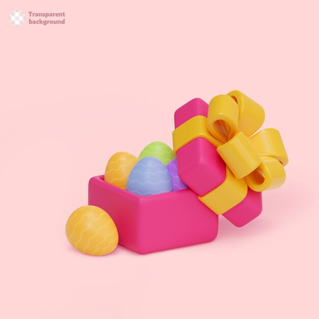 PSD boîte-cadeau d'illustration 3d avec des oeufs de pâques