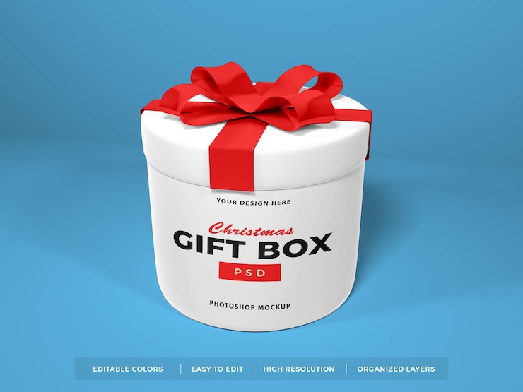 PSD boîte-cadeau de noël avec maquette de ruban