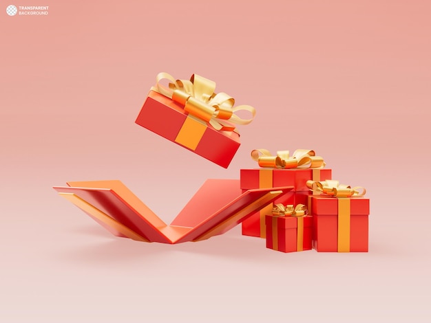 Boîte-cadeau ouverte avec l'icône de ruban d'or illustration de rendu 3d