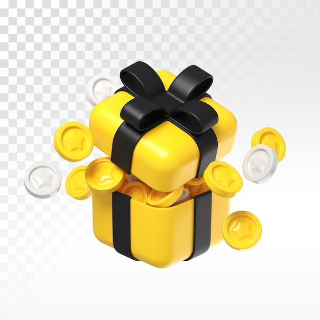 Boîte Cadeau Ouverte Avec Des Pièces D'or Et D'argent Boîte Surprise En Espèces Récompense En Argent