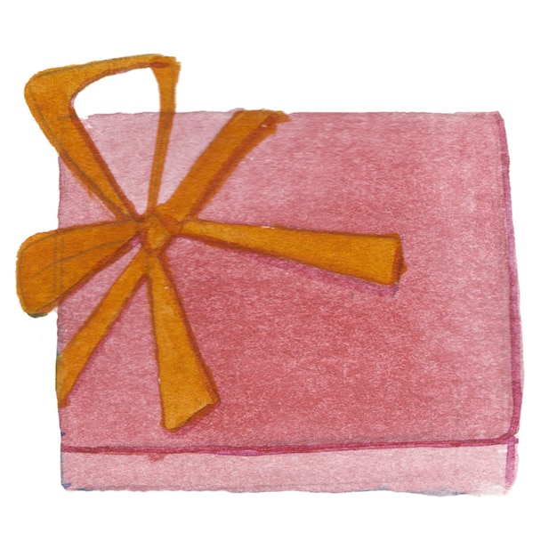 PSD boîte-cadeau peinte à l'aquarelle élément de conception de vacances dessiné à la main isolé sur fond blanc