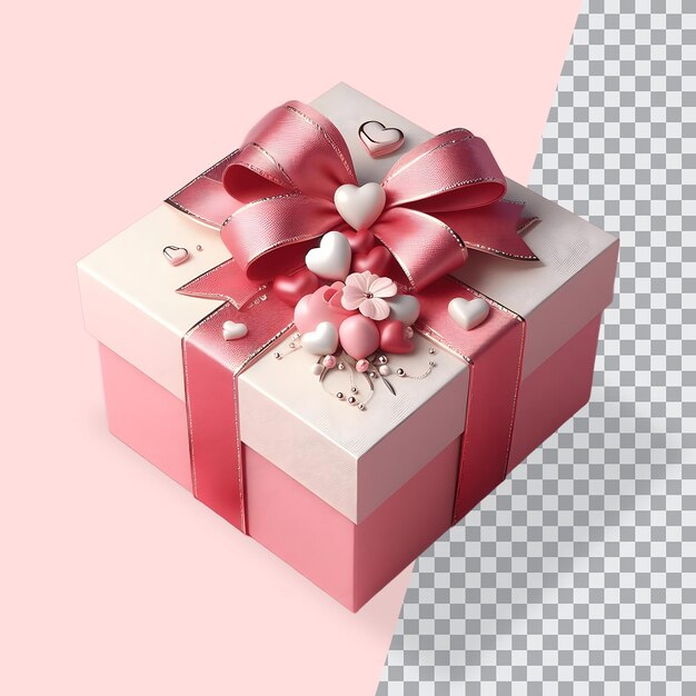 PSD boîte cadeau rose 3d emballée en ruban rose présent pour le cadeau du jour de la saint-valentin et la boîte de cadeau de mariage