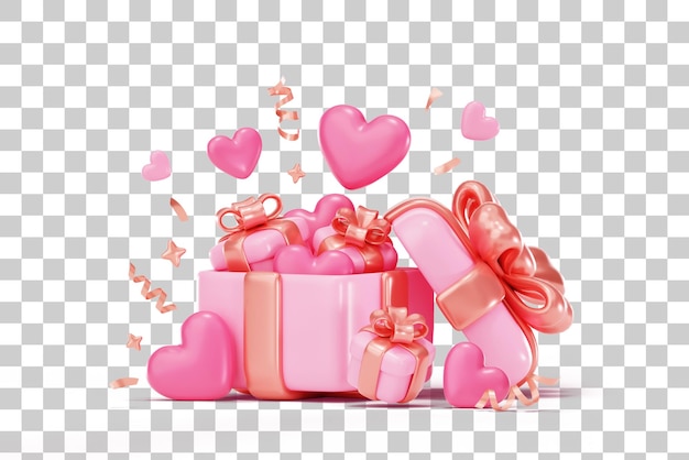 Boîte cadeau rose avec des cœurs