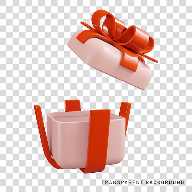 Boîte cadeau rouge 3d ouverte sur fond transparent