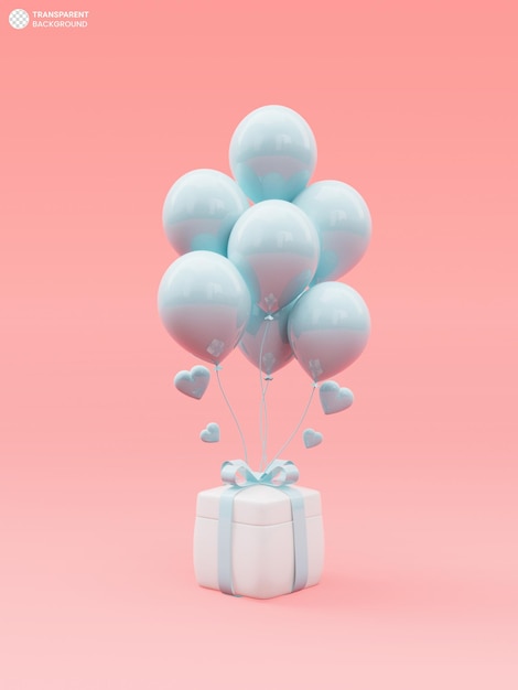 Boîte cadeau surprise et icône de ballons illustration de rendu 3D