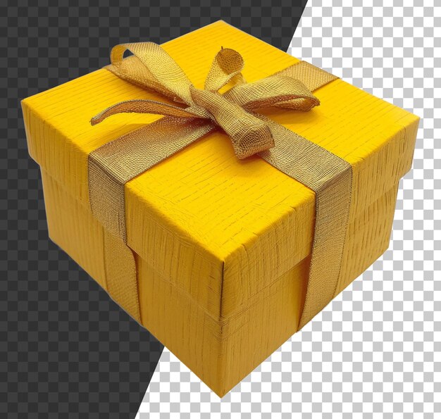 Boîte Cadeau à Texture Jaune Avec Un Ruban Doré Sur Fond Transparent Png