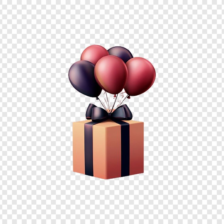 PSD une boîte à cadeaux avec des ballons dessus