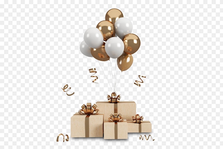 PSD boîte de cadeaux de noël et ballons isolés