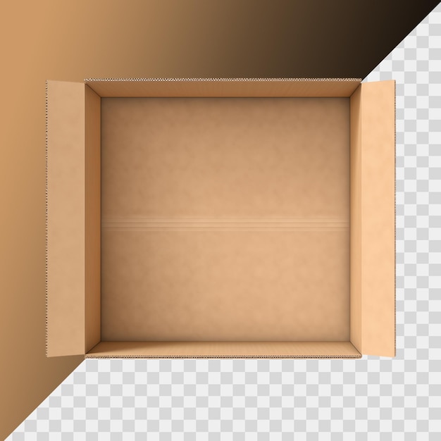 Boîte en carton vide isolée sur un fond transparent