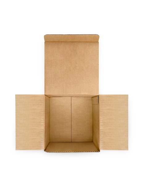Boîte en carton vide ouverte à fond transparent
