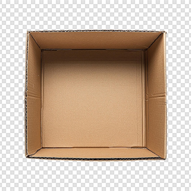 boîte de carton vide ouverte isolée sur un fond transparent