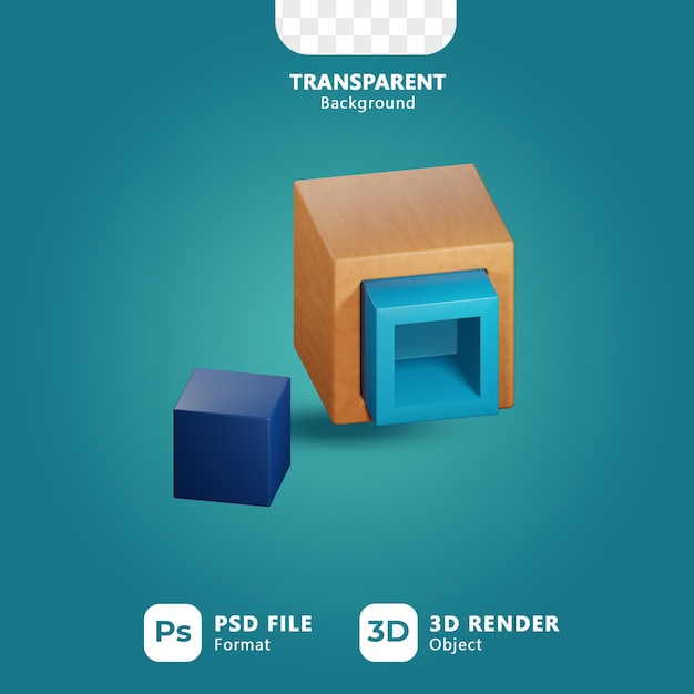 PSD boîte et cube pour jouets bébé montessori en rendu 3d isolé avec fond transparent