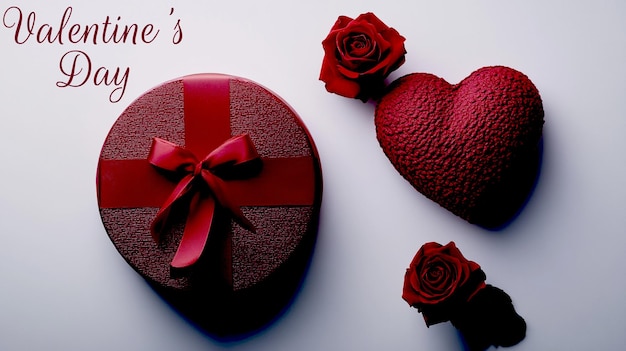 Une boîte en forme de cœur avec des roses rouges et une boîte En forme de cœur rouge avec les mots " amour " sur la boîte