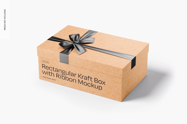 PSD boîte kraft rectangulaire avec maquette de ruban à angle élevé