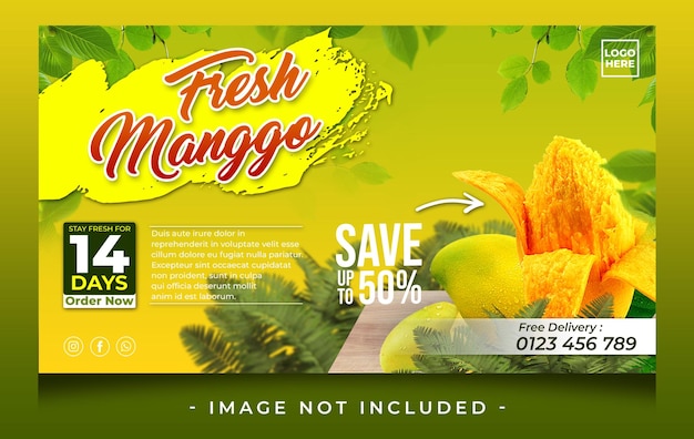 PSD une boîte de mangues fraîches avec un fond vert.